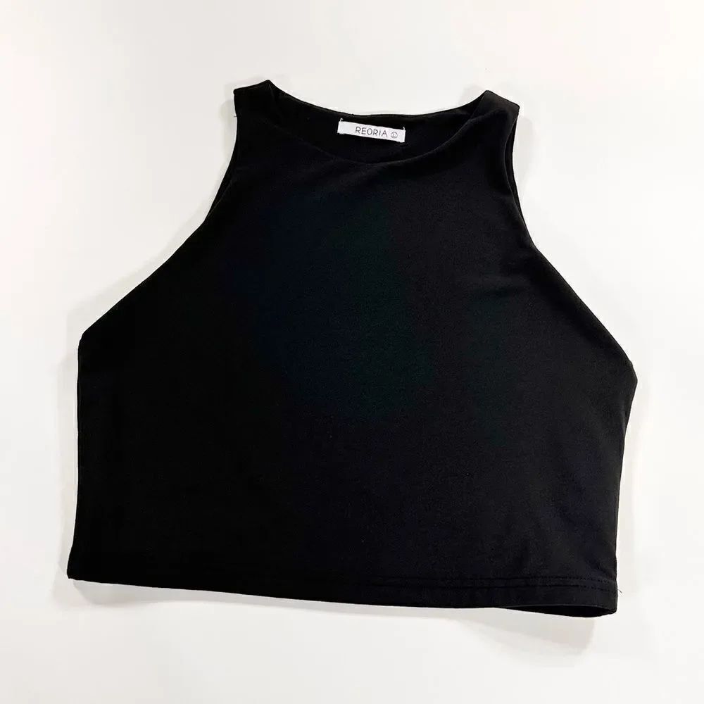 ReoRia black sleeveless racer back tank crop top L